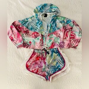 Nike Tropical Print Utility Jacket and Shorts Set - Pink, Teal, Green
